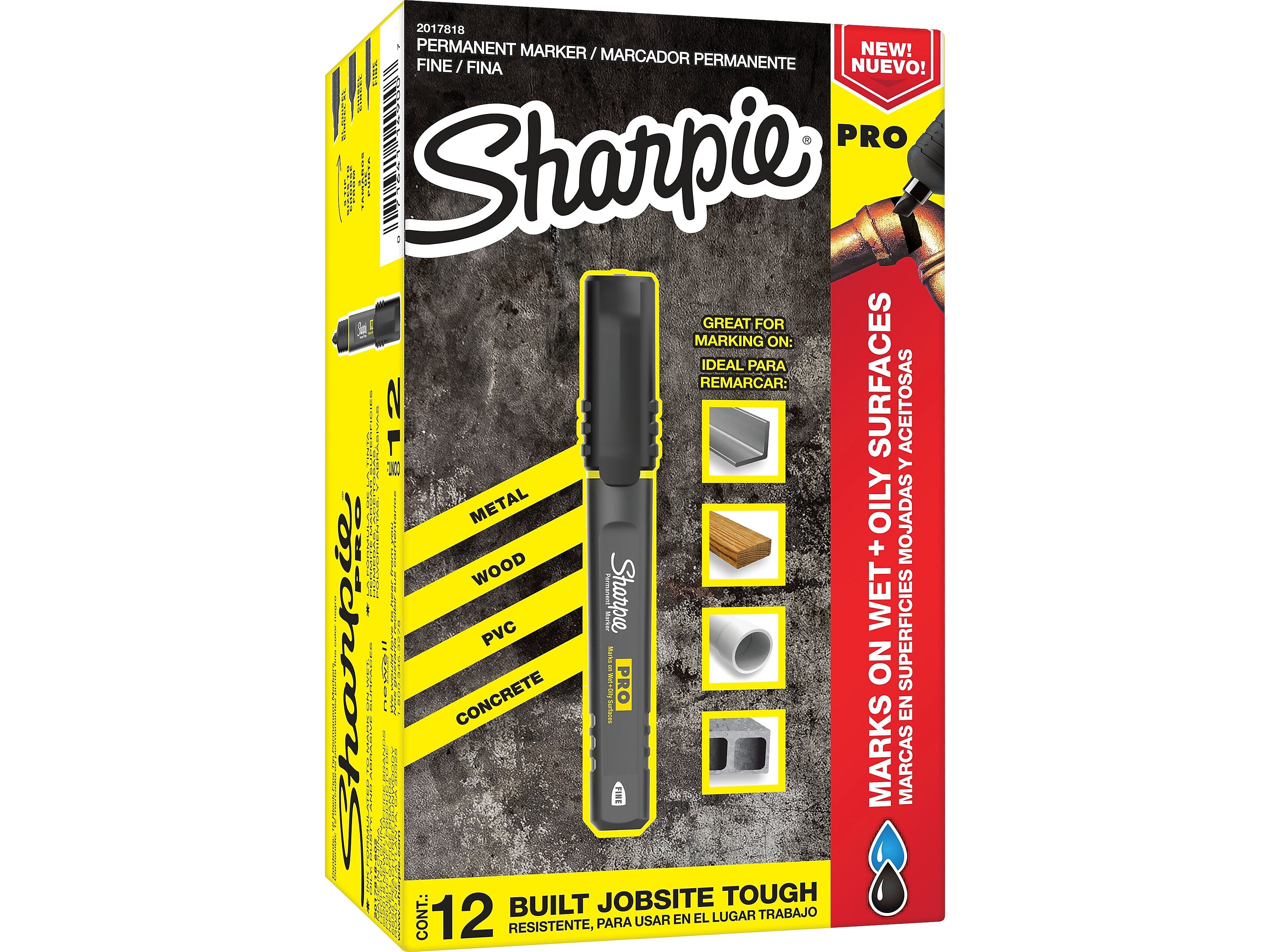 Sharpie PRO Permanent Markers, Fine Tip, Black, 12/Pack