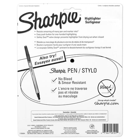 Sharpie Retractable Highlighter, Chisel Tip, Assorted, 8/Pack