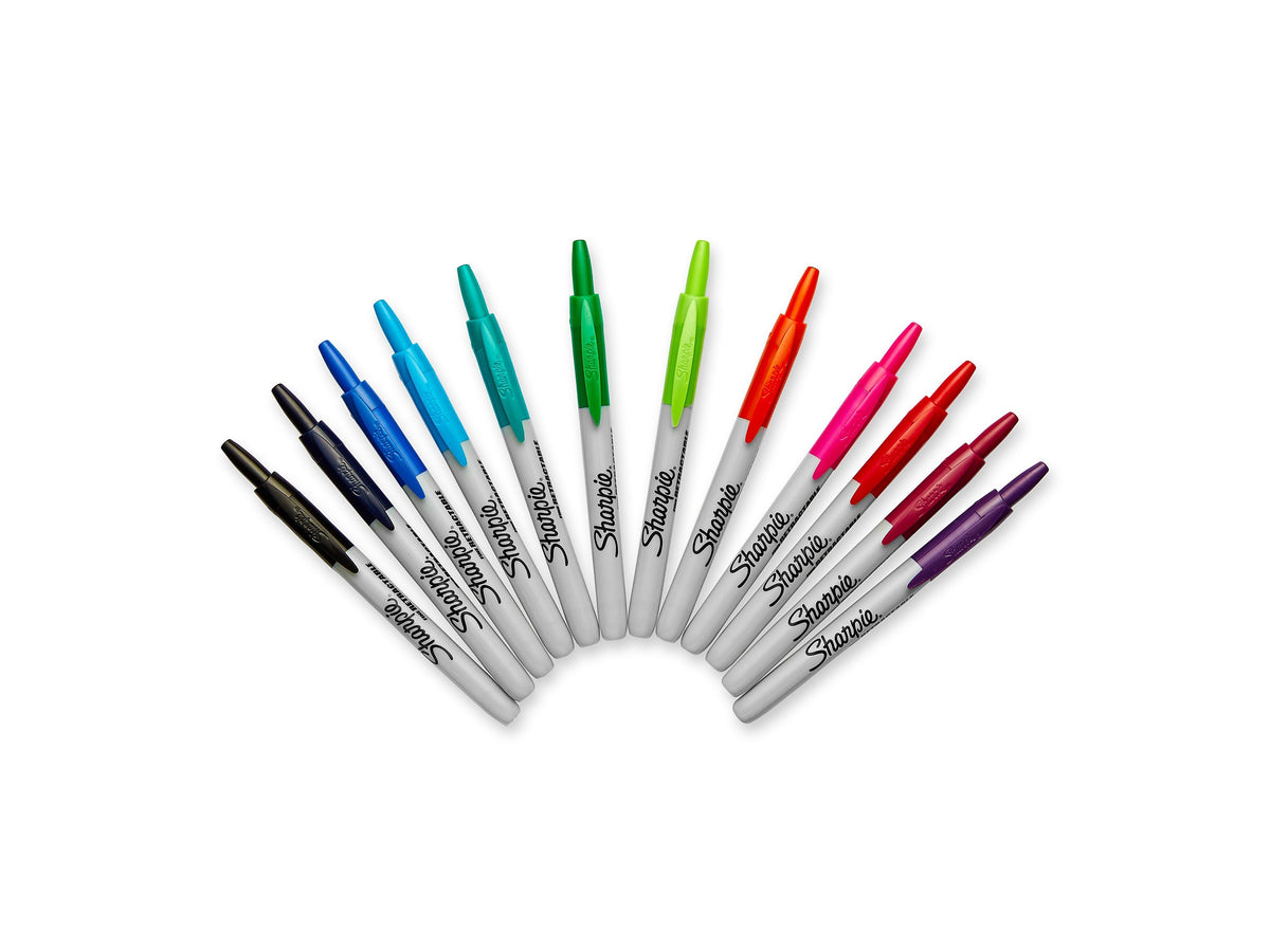 Sharpie Retractable Permanent Markers, Fine Tip, Assorted, 12/Pack