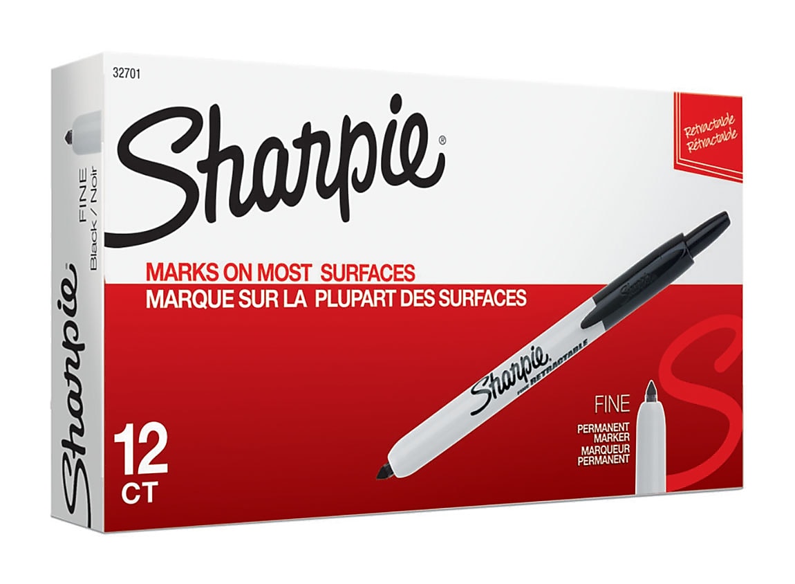 Sharpie Retractable Permanent Markers, Fine Tip, Black, 12/Pack