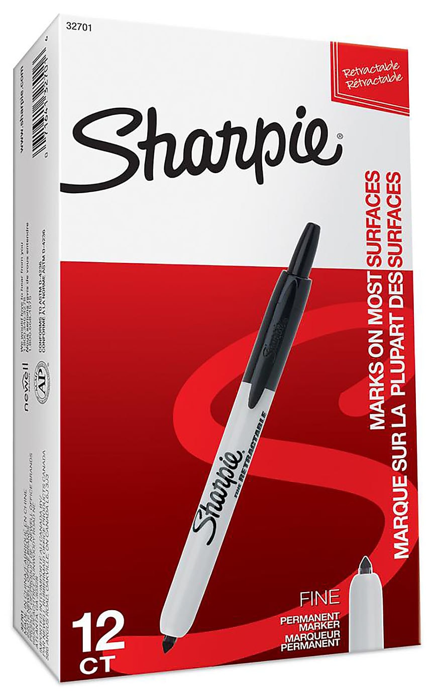 Sharpie Retractable Permanent Markers, Fine Tip, Black, 12/Pack