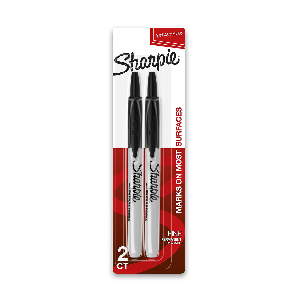 Sharpie Retractable Permanent Markers, Fine Tip, Black, 2/Pack