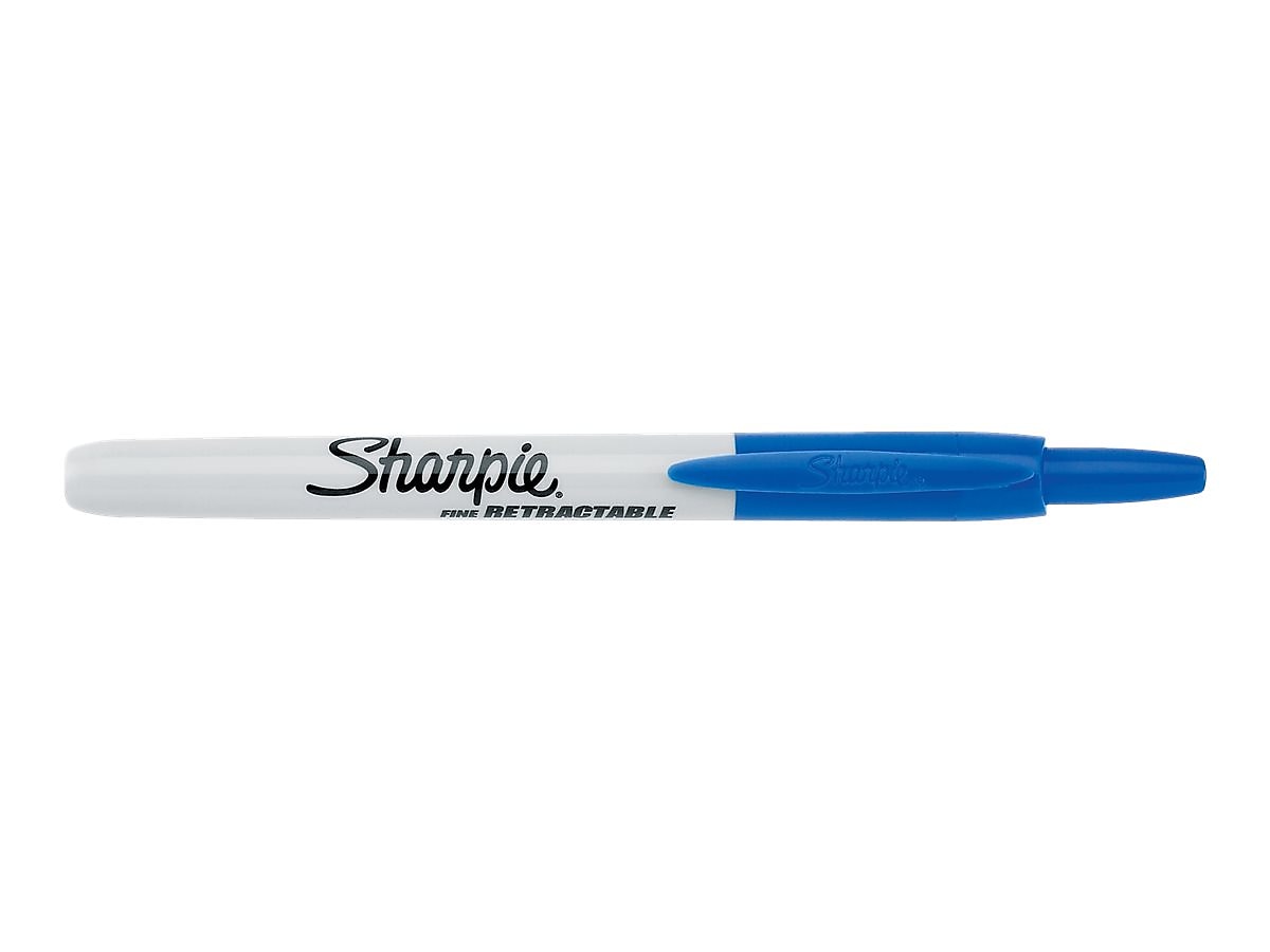 Sharpie Retractable Permanent Markers, Fine Tip, Blue, 12/Pack