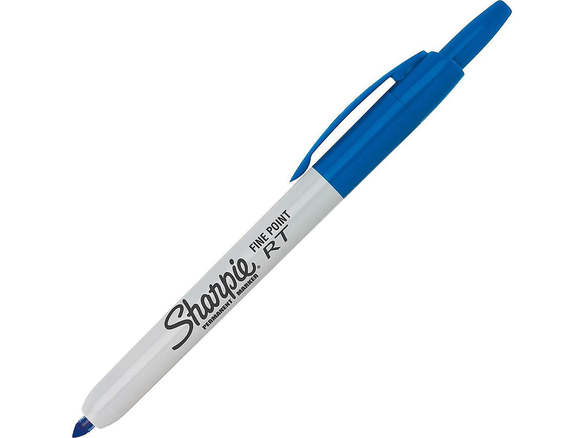 Sharpie Retractable Permanent Markers, Fine Tip, Blue, 12/Pack