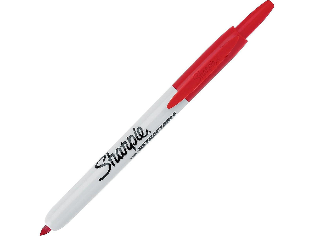 Sharpie Retractable Permanent Markers, Fine Tip, Red, 12/Pack