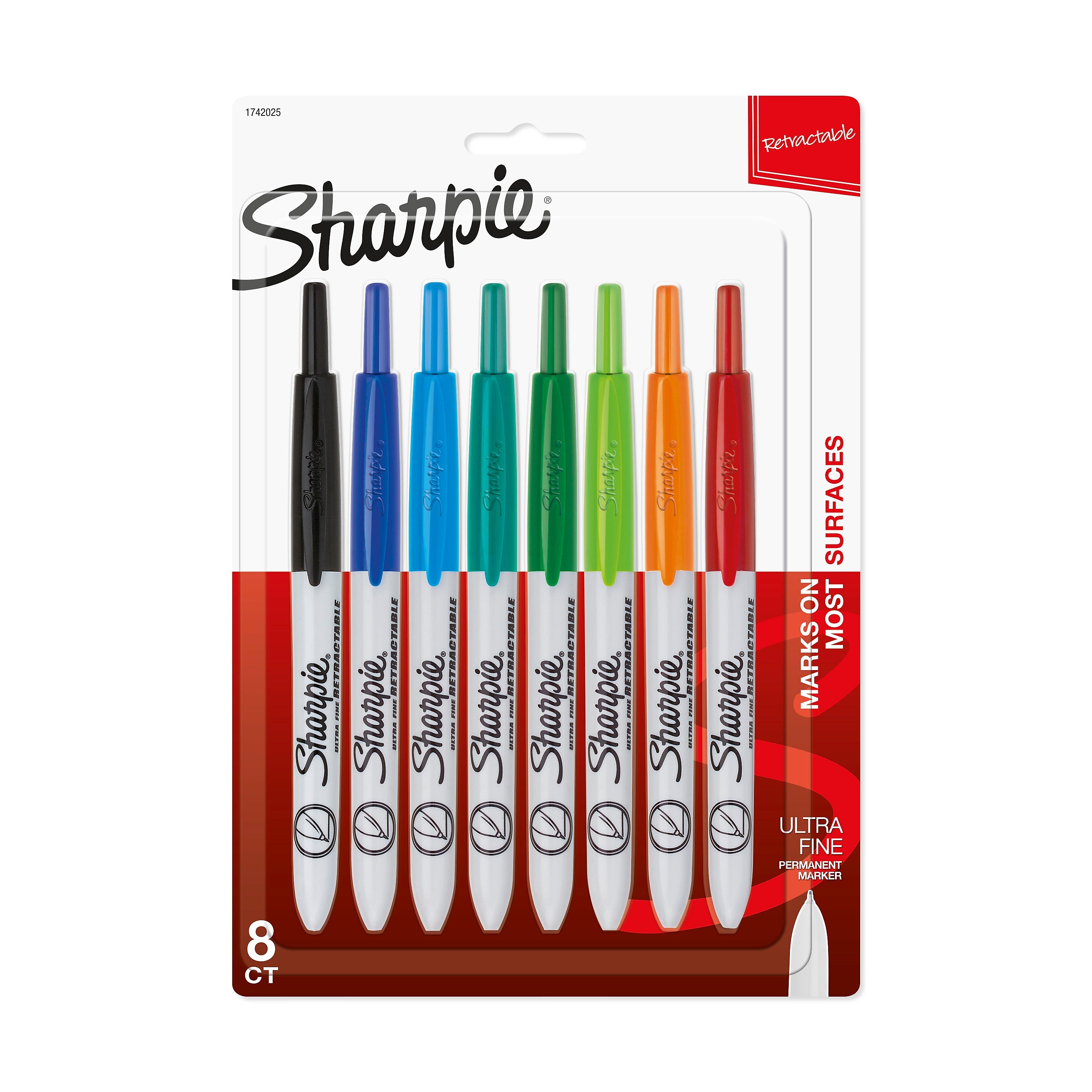 Sharpie Retractable Permanent Markers, Ultra Fine Tip, Assorted, 8/Pack