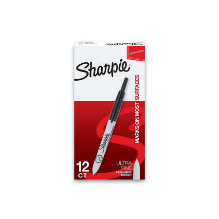 Sharpie Retractable Permanent Markers, Ultra Fine Tip, Black, 12/Pack