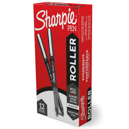 Sharpie Rollerball Pen, Arrow Point Pen for Bold Lines, Black Ink, Dozen