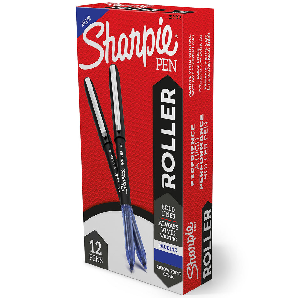 Sharpie Rollerball Pen, Arrow Point Pen for Bold Lines, Blue Ink, Dozen