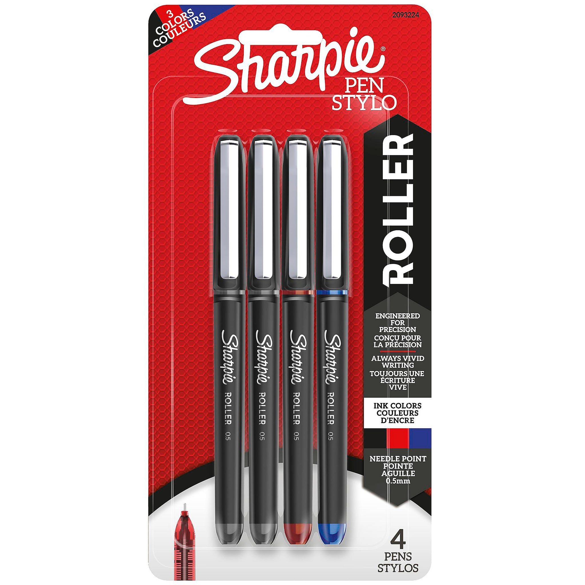 Sharpie Rollerball Pen, Needle Point Precision Pen, Assorted Color Ink, 4 Count