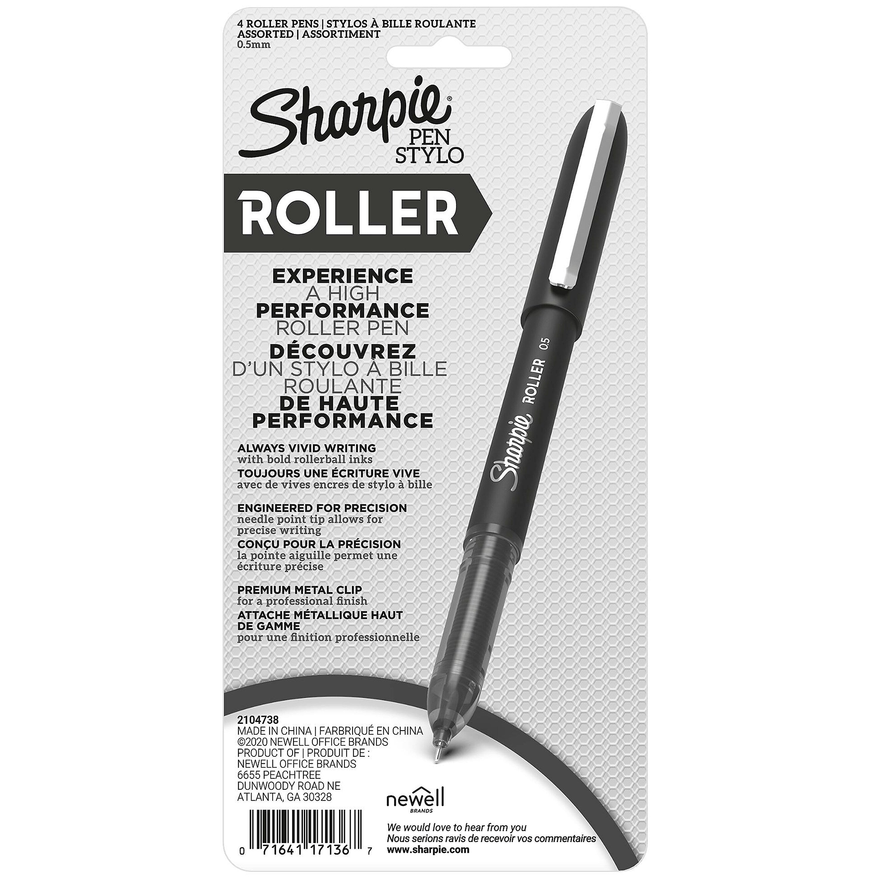 Sharpie Rollerball Pen, Needle Point Precision Pen, Assorted Color Ink, 4 Count