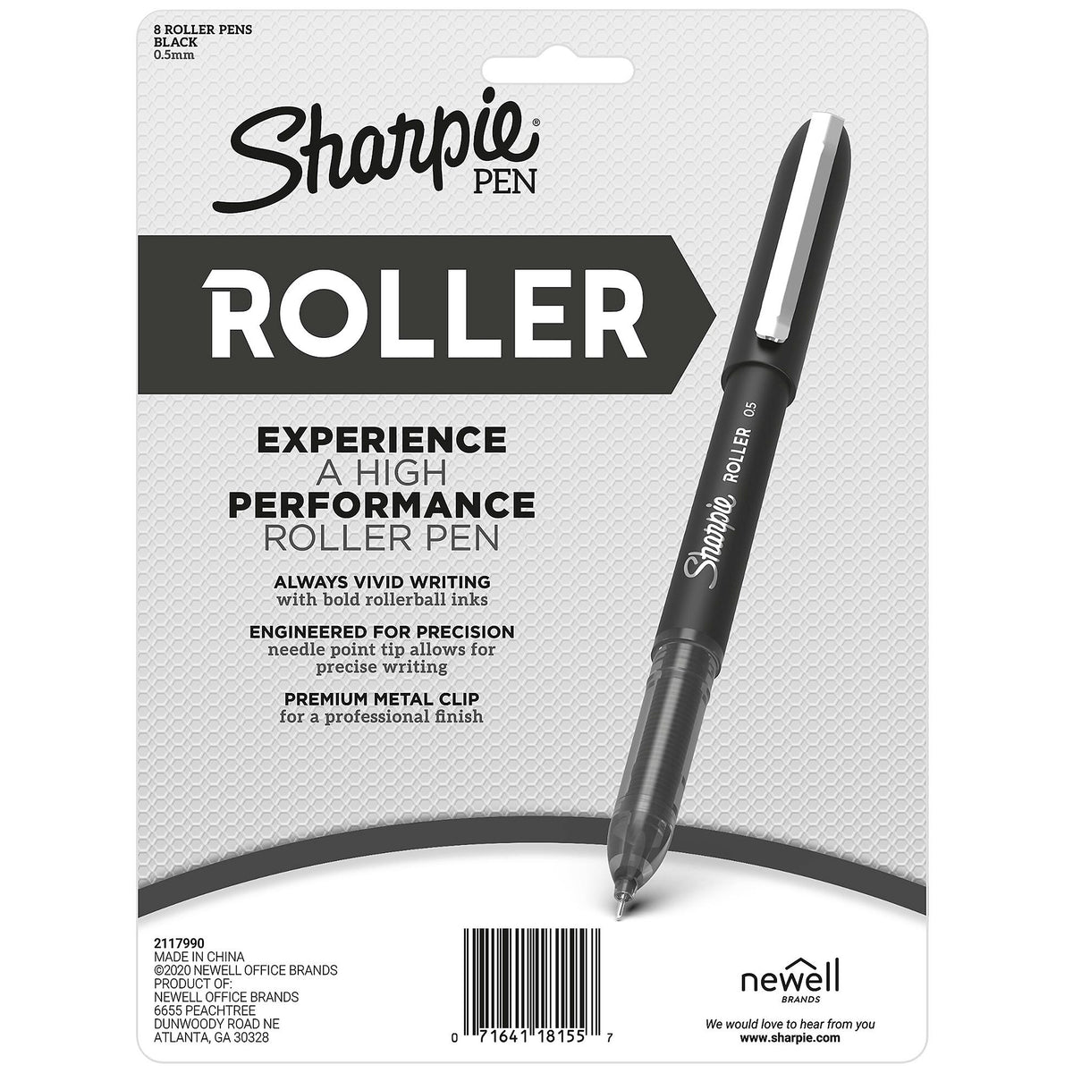 Sharpie Rollerball Pen, Needle Point Precision Pen, Black Ink, 8/Pack