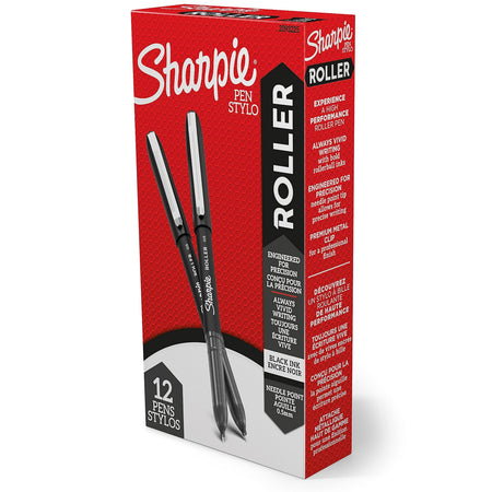 Sharpie Rollerball Pen, Needle Point Precision Pen, Black Ink, Dozen