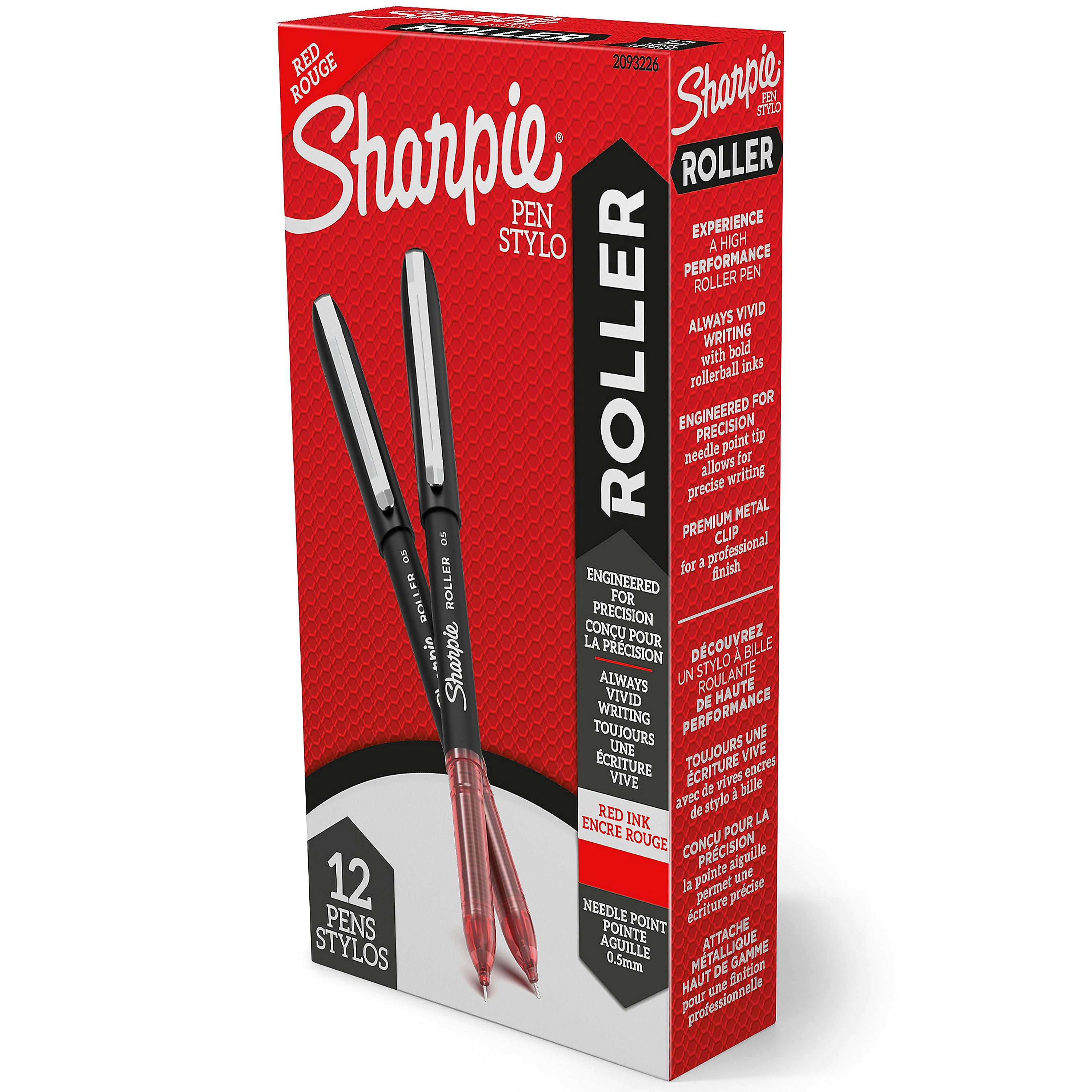 Sharpie Rollerball Pen, Needle Point Precision Pen, Red Ink, Dozen