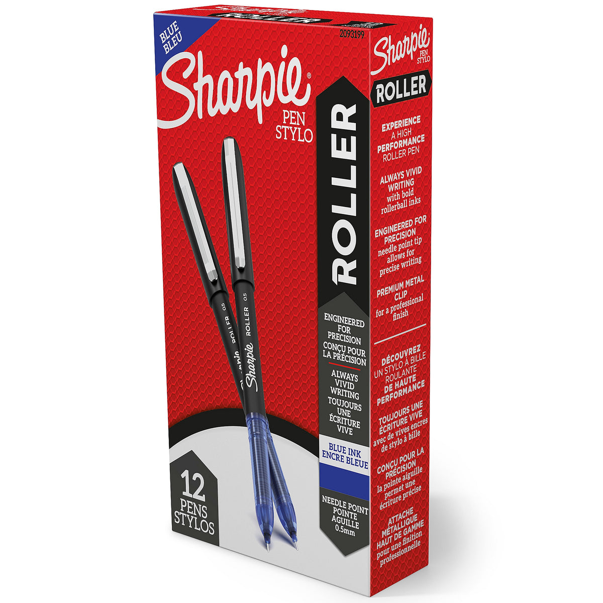 Sharpie Rollerball Pens, 0.5 mm, Needle Point Precision, Blue Ink, Dozen