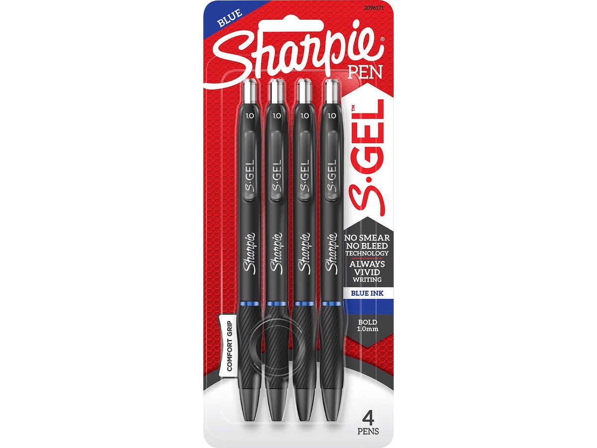 Sharpie S-Gel Retractable Gel Pen, Bold Point, Blue Ink, 4/Pack