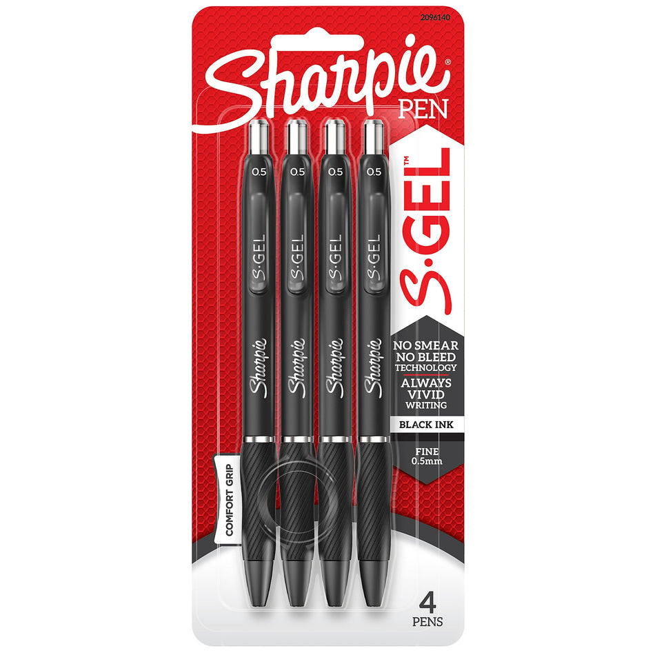 Sharpie S-Gel Retractable Gel Pen, Fine Point, Black Ink, 4/Pack