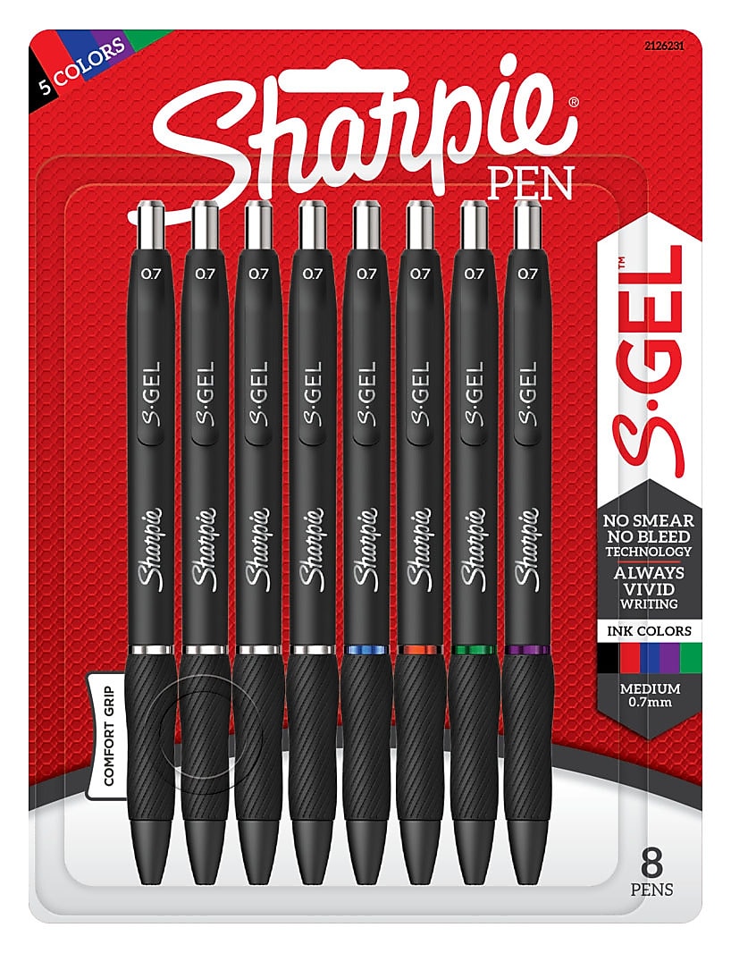 Sharpie S-Gel Retractable Gel Pen, Medium Point, Assorted Ink, 8/Pack