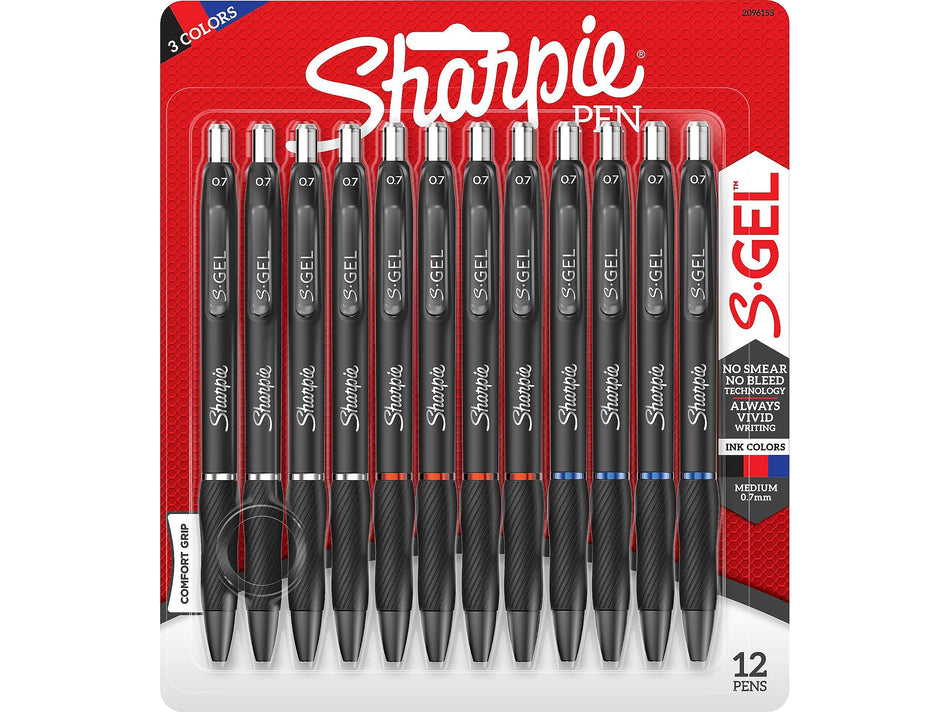 Sharpie S-Gel Retractable Gel Pen, Medium Point, Assorted Ink, Dozen