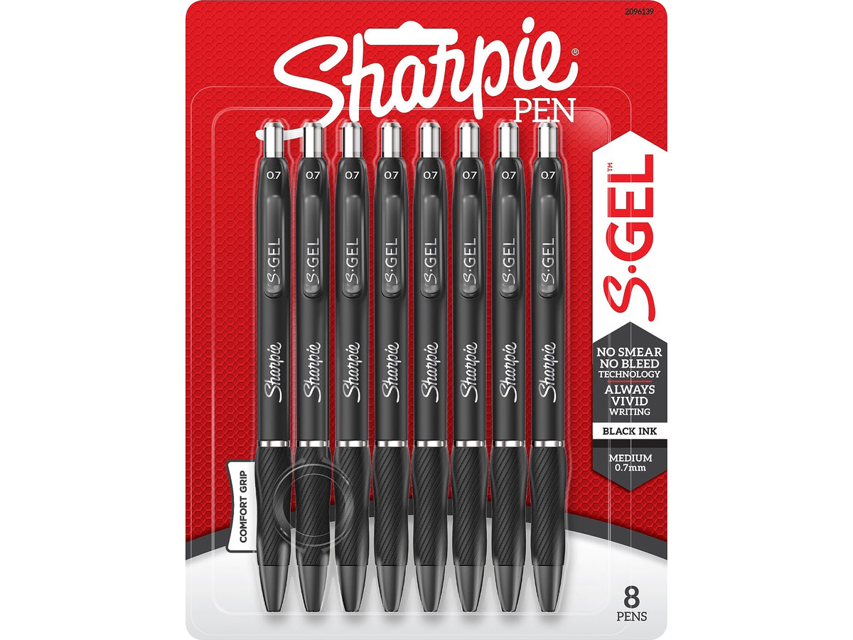 Sharpie S-Gel Retractable Gel Pen, Medium Point, Black Ink, 8/Pack