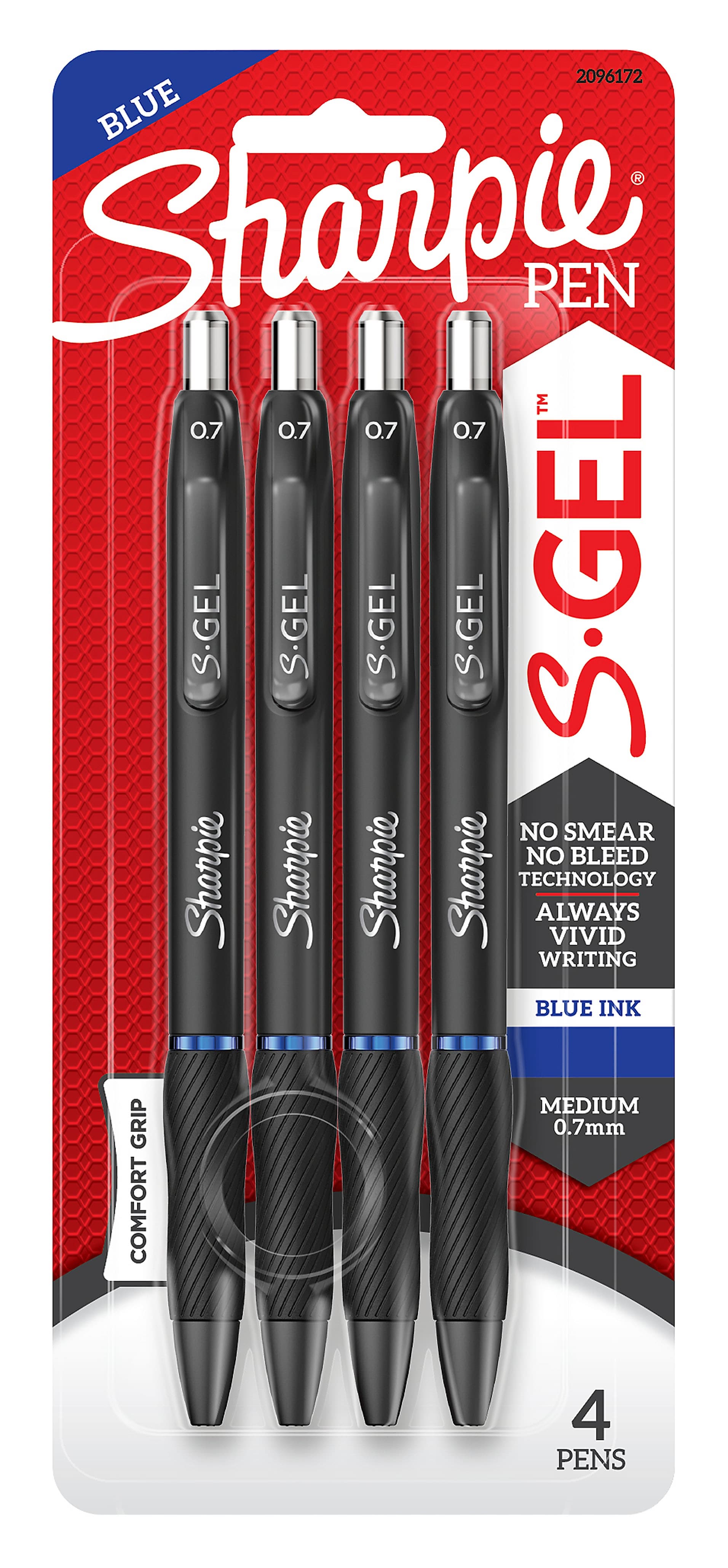 Sharpie S-Gel Retractable Gel Pen, Medium Point, Blue Ink, 4 Pack