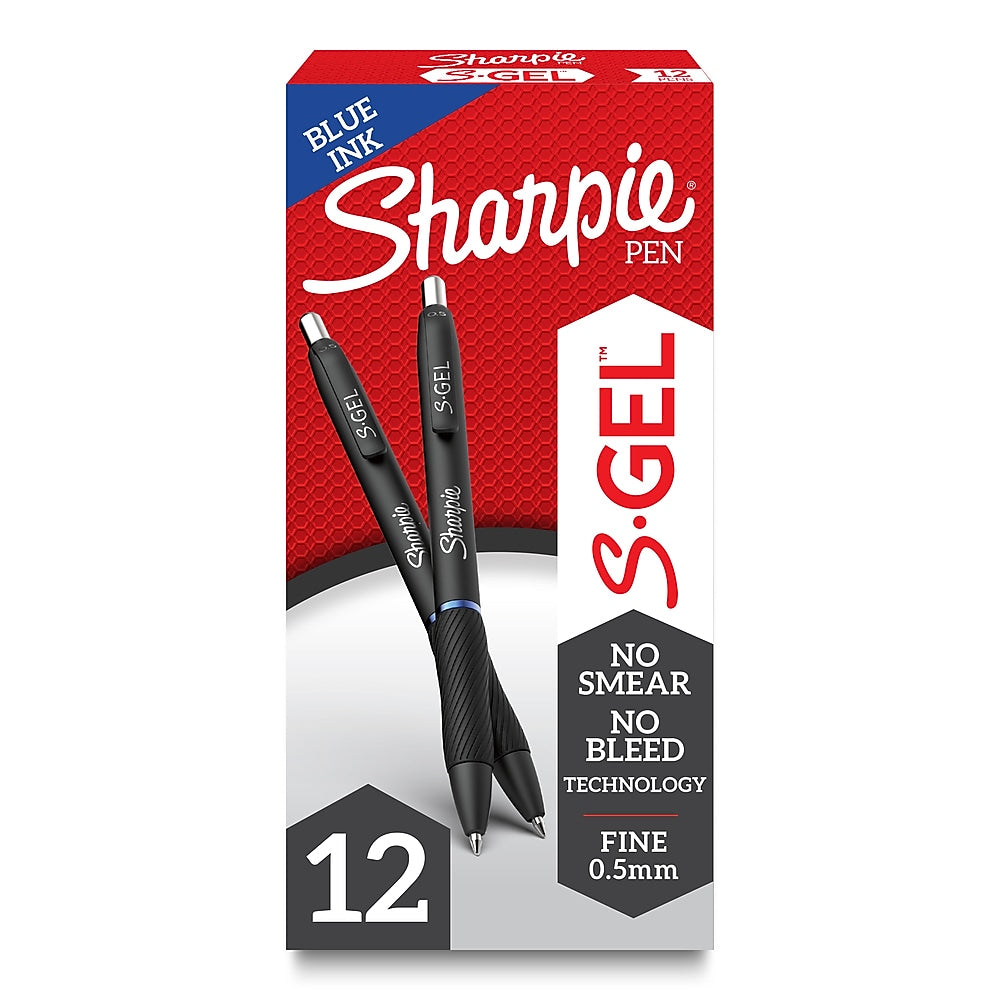 Sharpie S-Gel Retractable Gel Pens, 0.5 mm, Fine Point, Blue Ink, Dozen