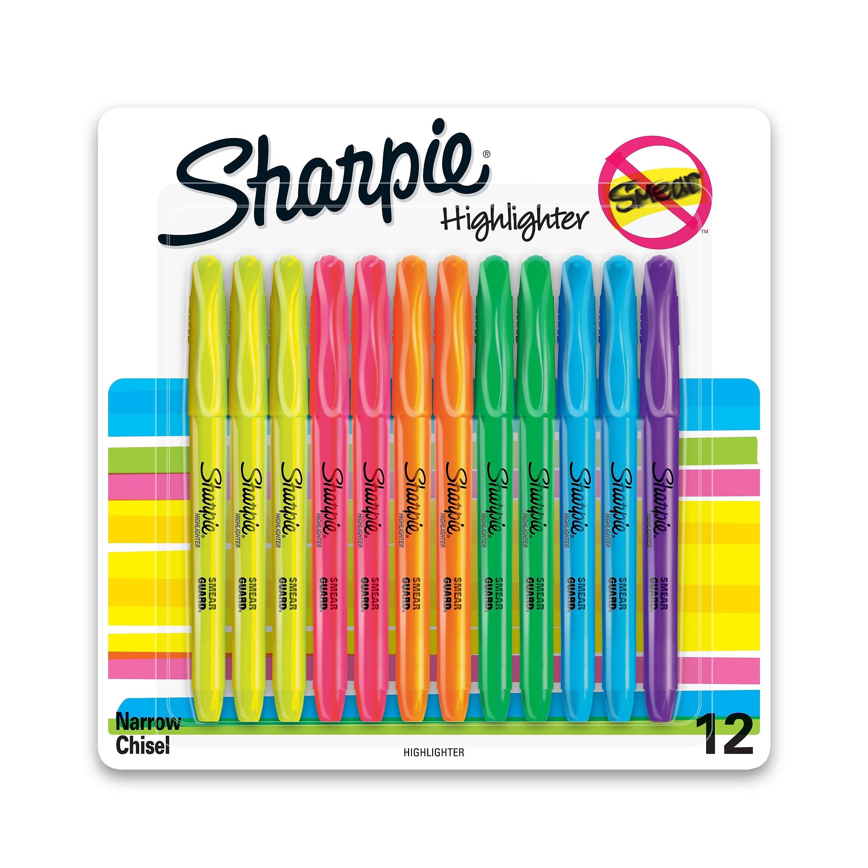 Sharpie Stick Highlighter, Chisel Tip, Assorted, Dozen