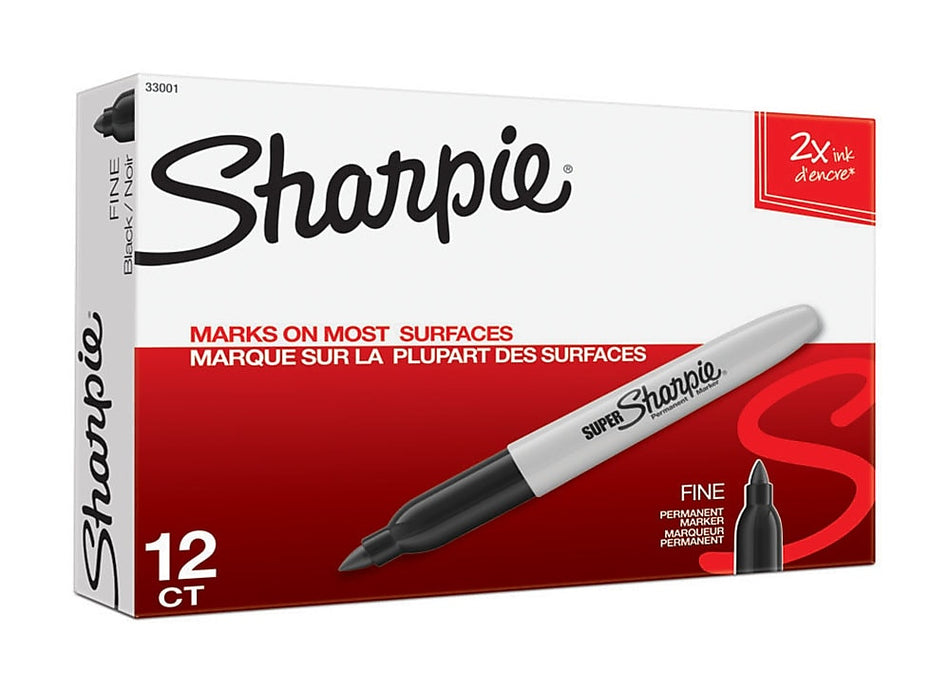 Sharpie Super Permanent Marker, Fine Tip, Black, Dozen