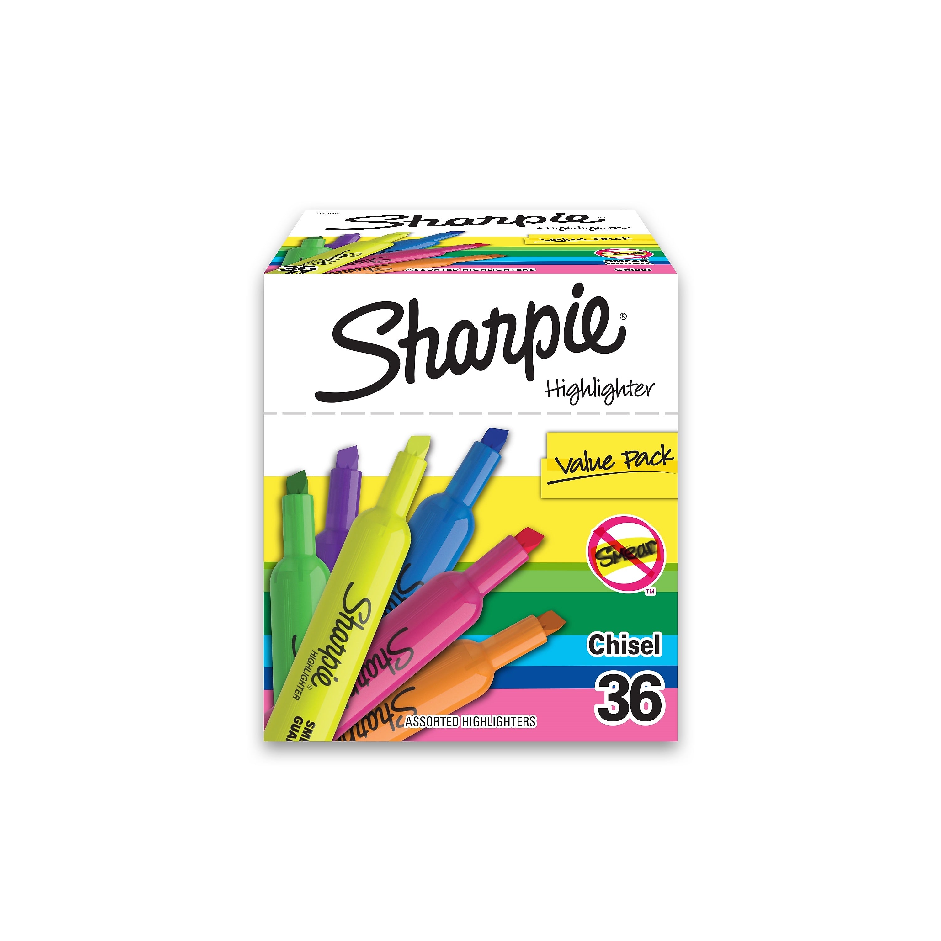 Sharpie Tank Highlighter, Chisel Tip, Assorted, 36/Pack