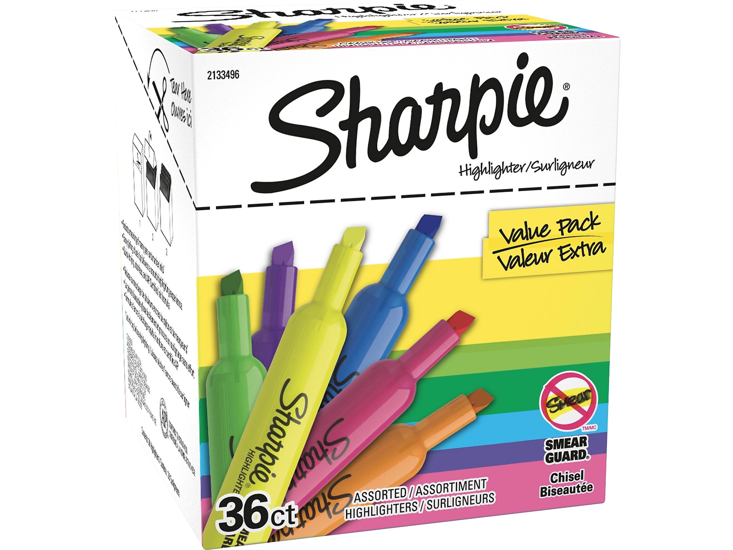 Sharpie Tank Highlighter, Chisel Tip, Assorted, 36/Pack