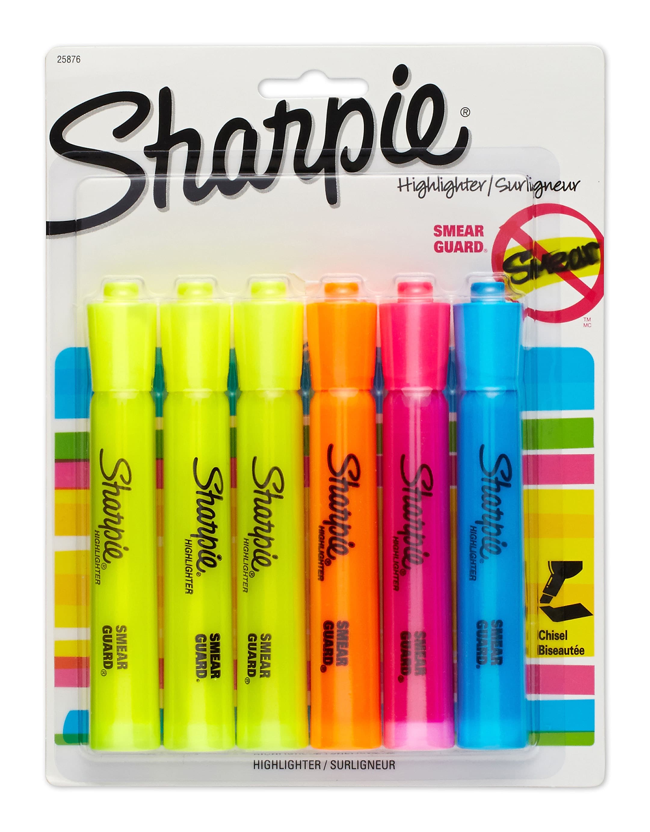 Sharpie Tank Highlighter, Chisel Tip, Assorted, 6/Pack