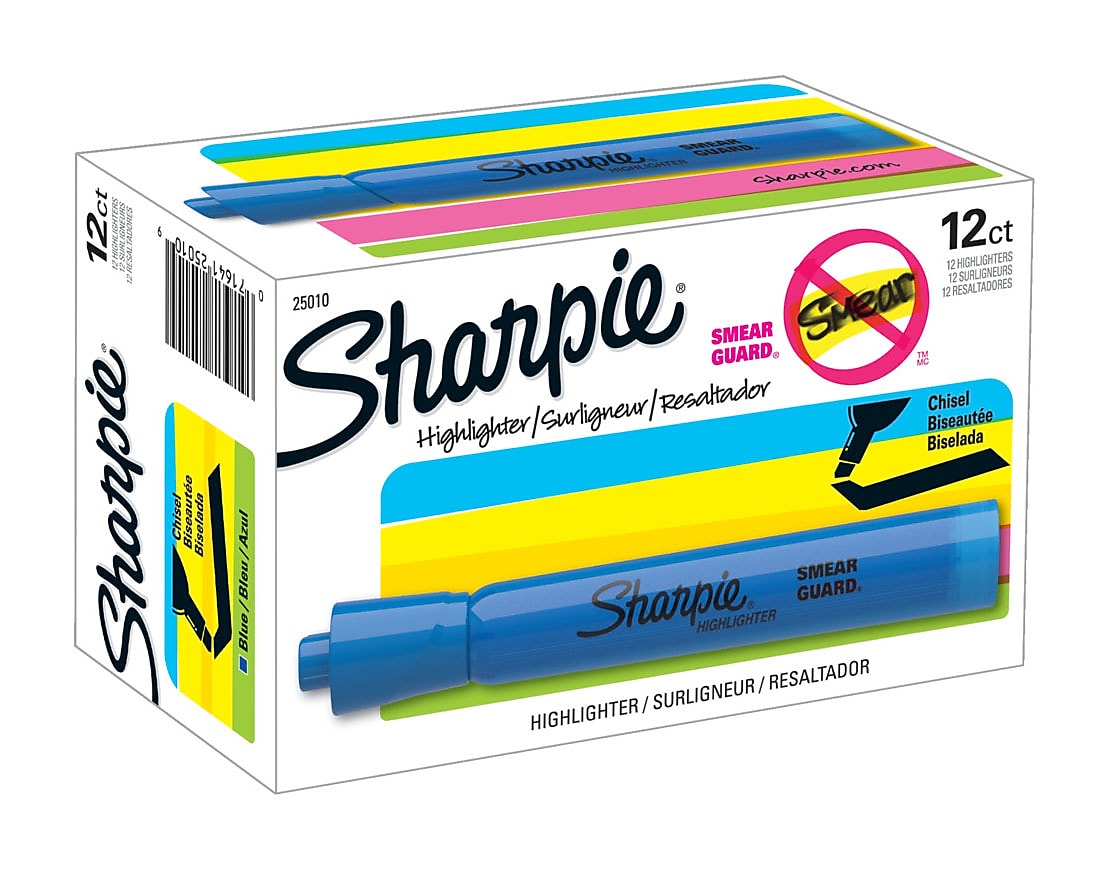 Sharpie Tank Highlighter, Chisel Tip, Fluorescent Blue, Dozen