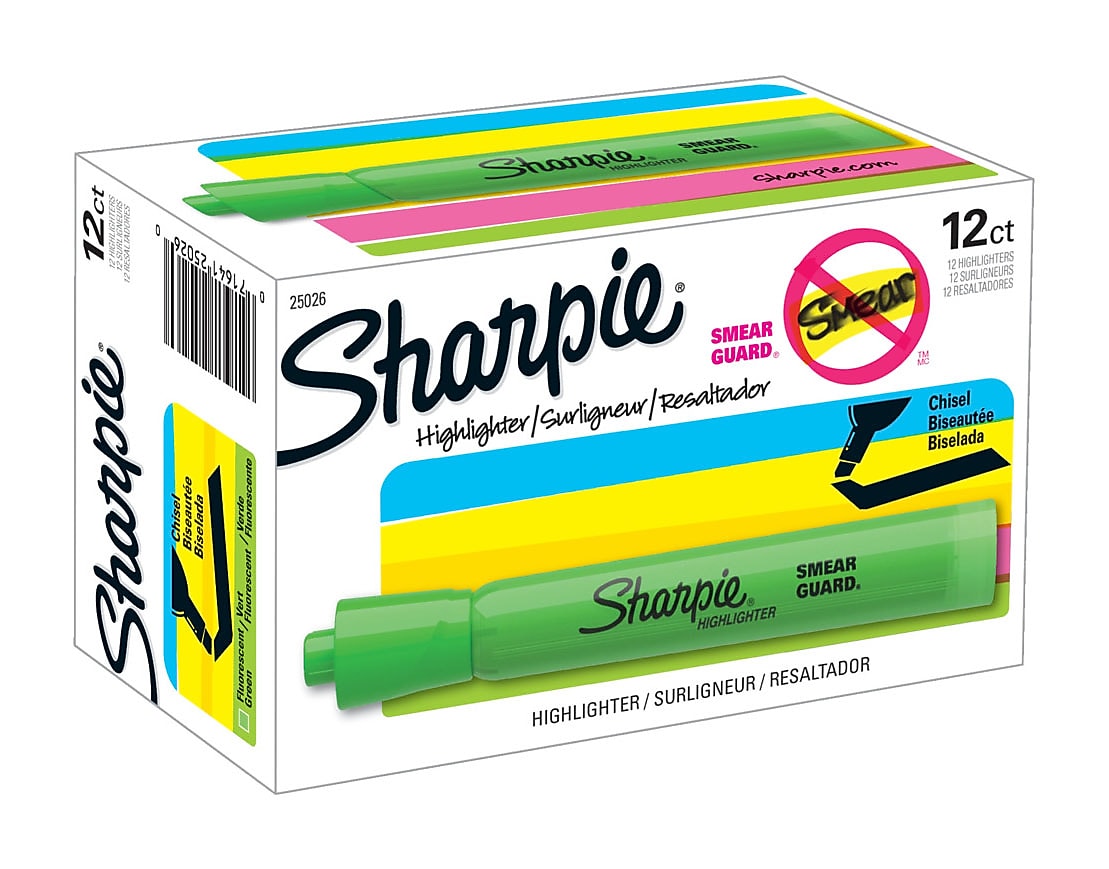 Sharpie Tank Highlighter, Chisel Tip, Fluorescent Green, Dozen