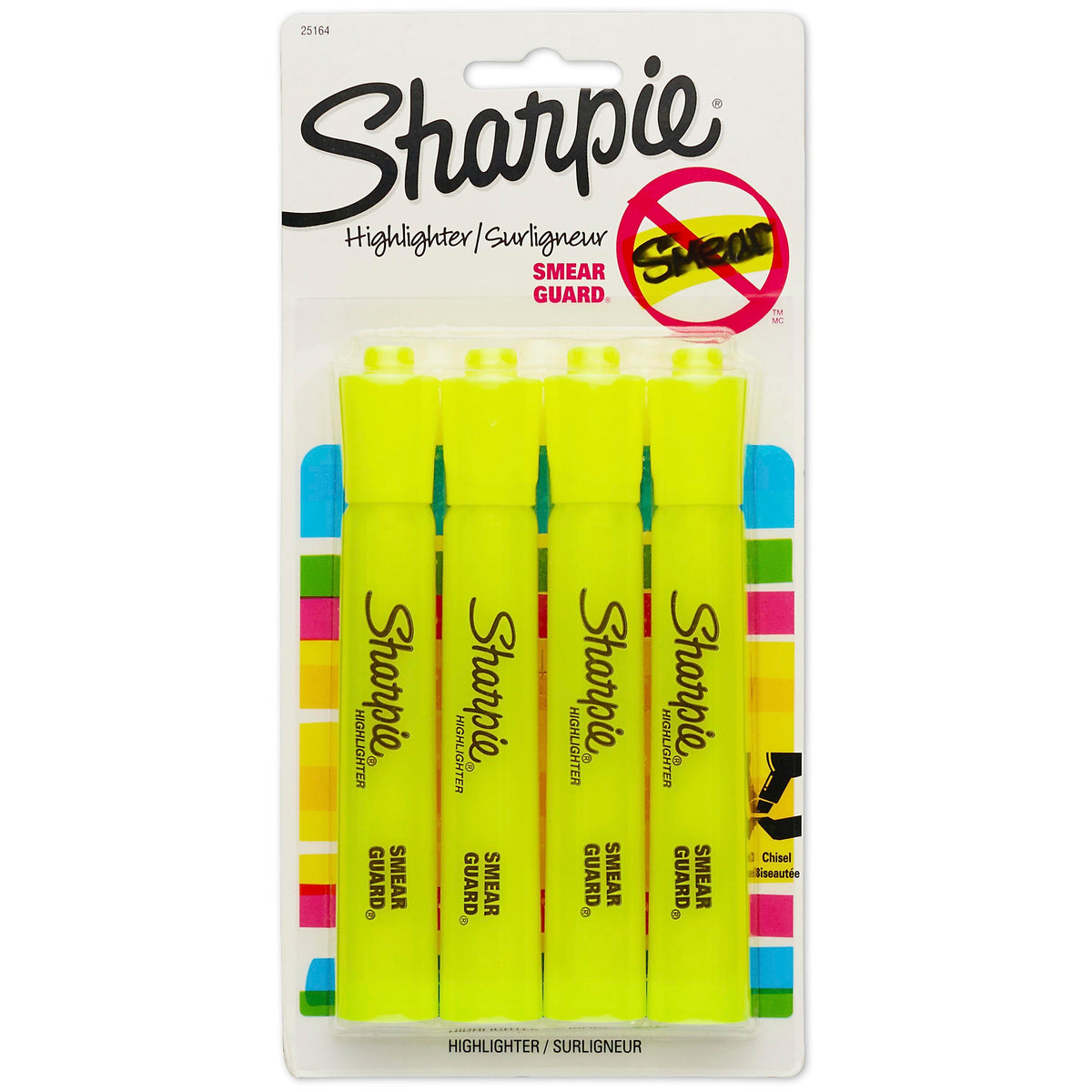 Sharpie Tank Highlighter, Chisel Tip, Fluorescent Yellow, 4/Pack