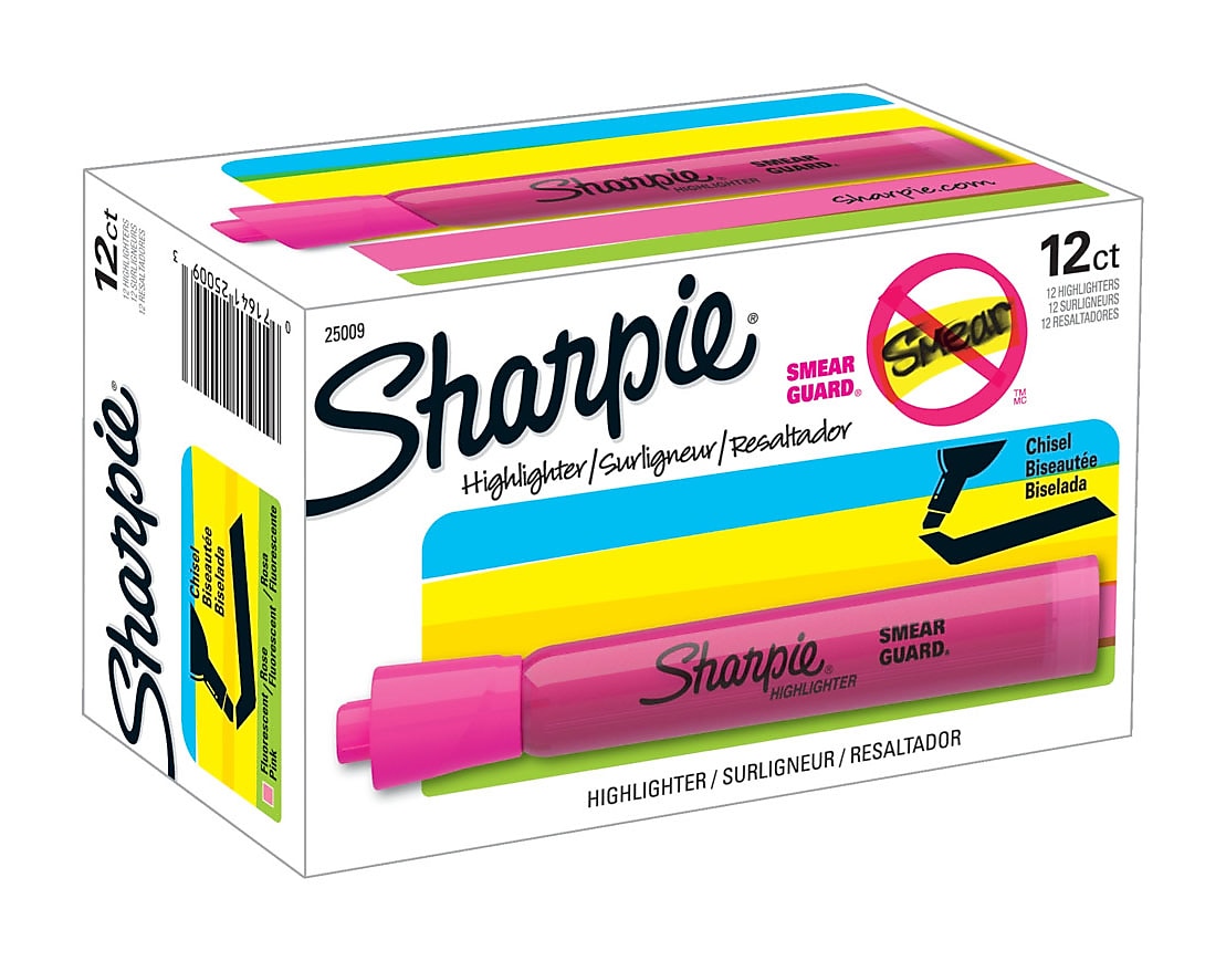 Sharpie Tank Highlighter, Chisel Tip, Pink, Dozen