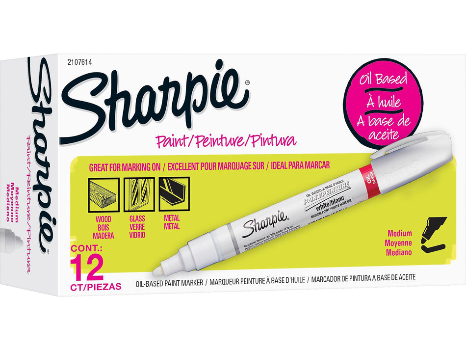 Sharpie Tank Paint Marker, Medium Tip, White, 12/Pack