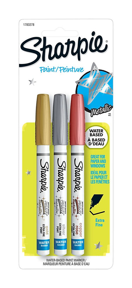 Sharpie Water-Based Paint Markers, Extra Fine Tip, Assorted Metallic, 3/Pack