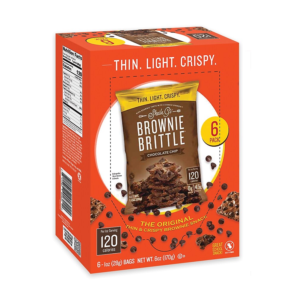 Sheila G's Chocolate Brownie Brittle Chips Crisps, 1 oz., 6 Bags/Pack
