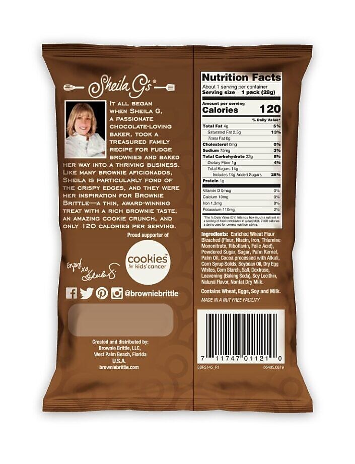 Sheila G's Chocolate Brownie Brittle Chips Crisps, 1 oz., 6 Bags/Pack