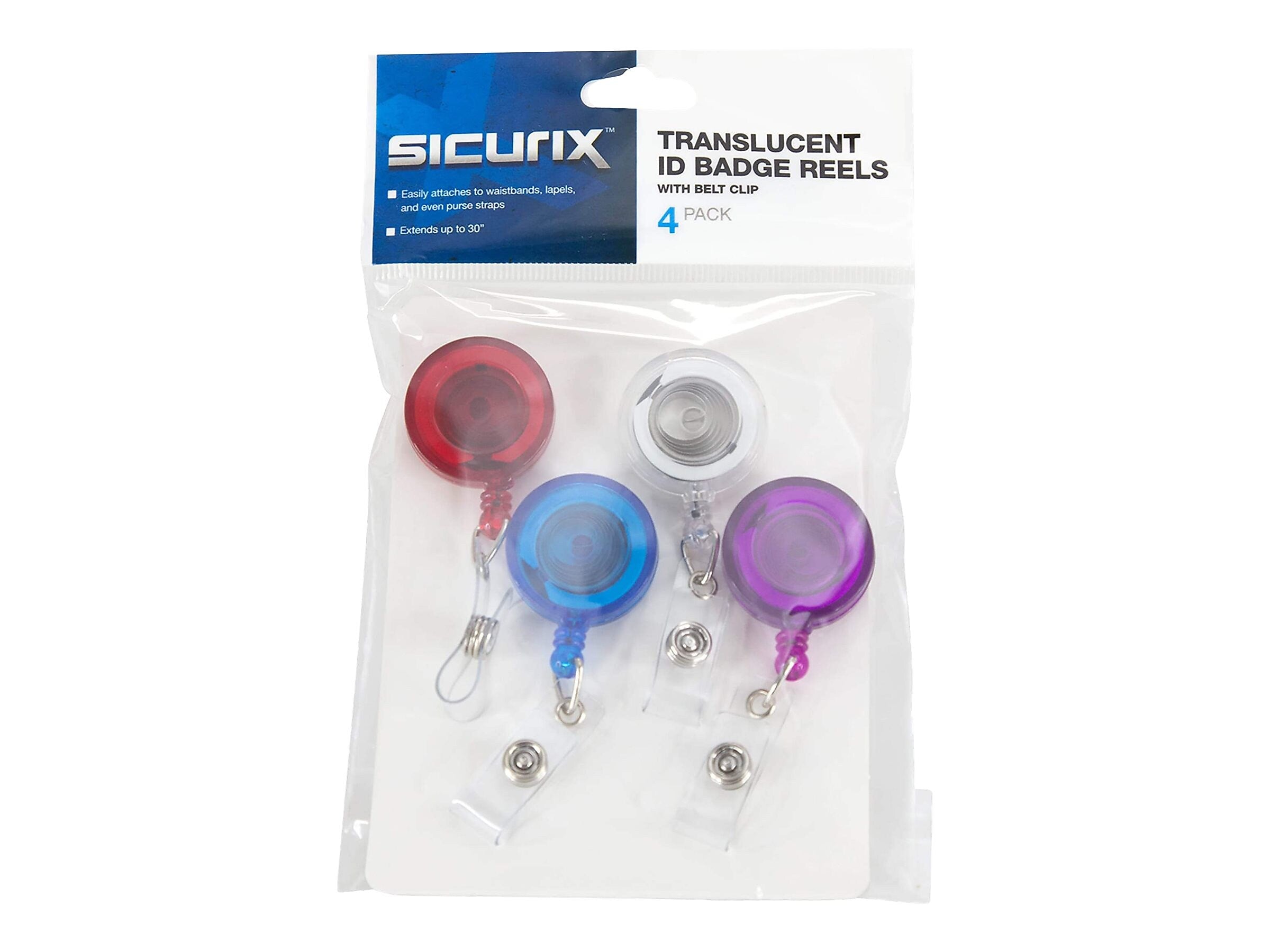 SICURIX Badge Reels, Assorted Colors, 4/Pack
