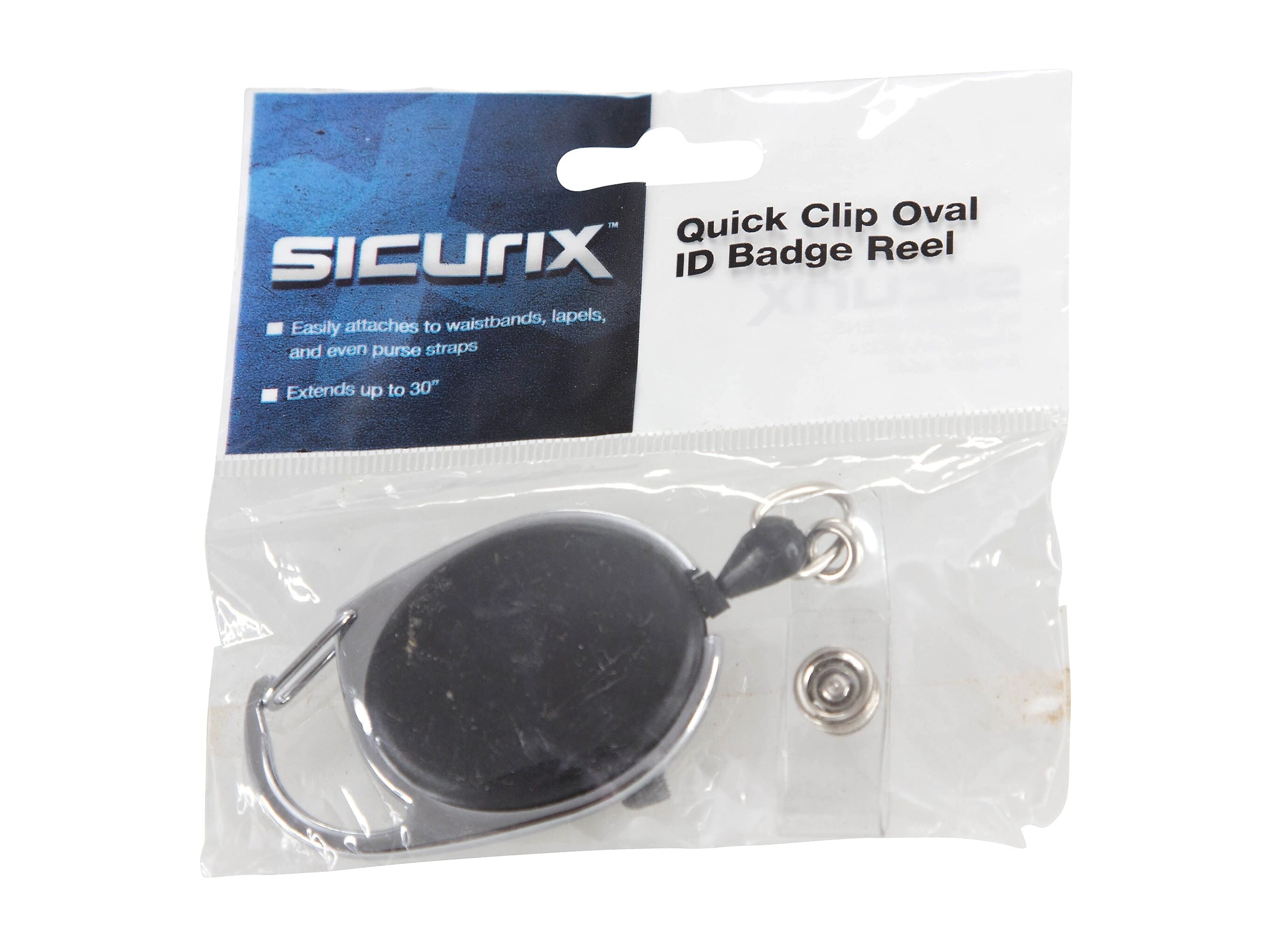 Sicurix Quick Clip ID Badge Reel, Oval, Black