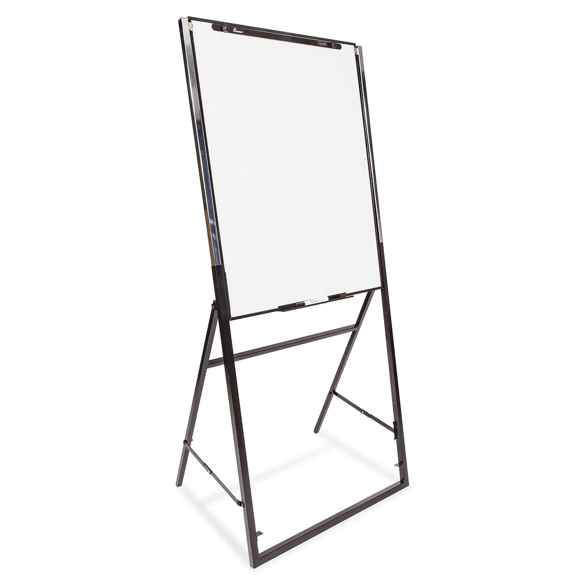 SKILCRAFT Futura Presentation Easel, 26" W x 35" H, White Melamine Surface, Black Lacquer Steel Frame, Floor Standing, Tabletop