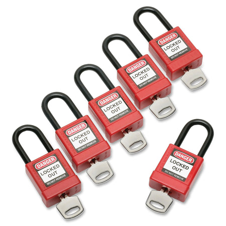 SKILCRAFT Keyed-alike Lockout Padlocks, Keyed Alike, Thermoplastic Body, Red