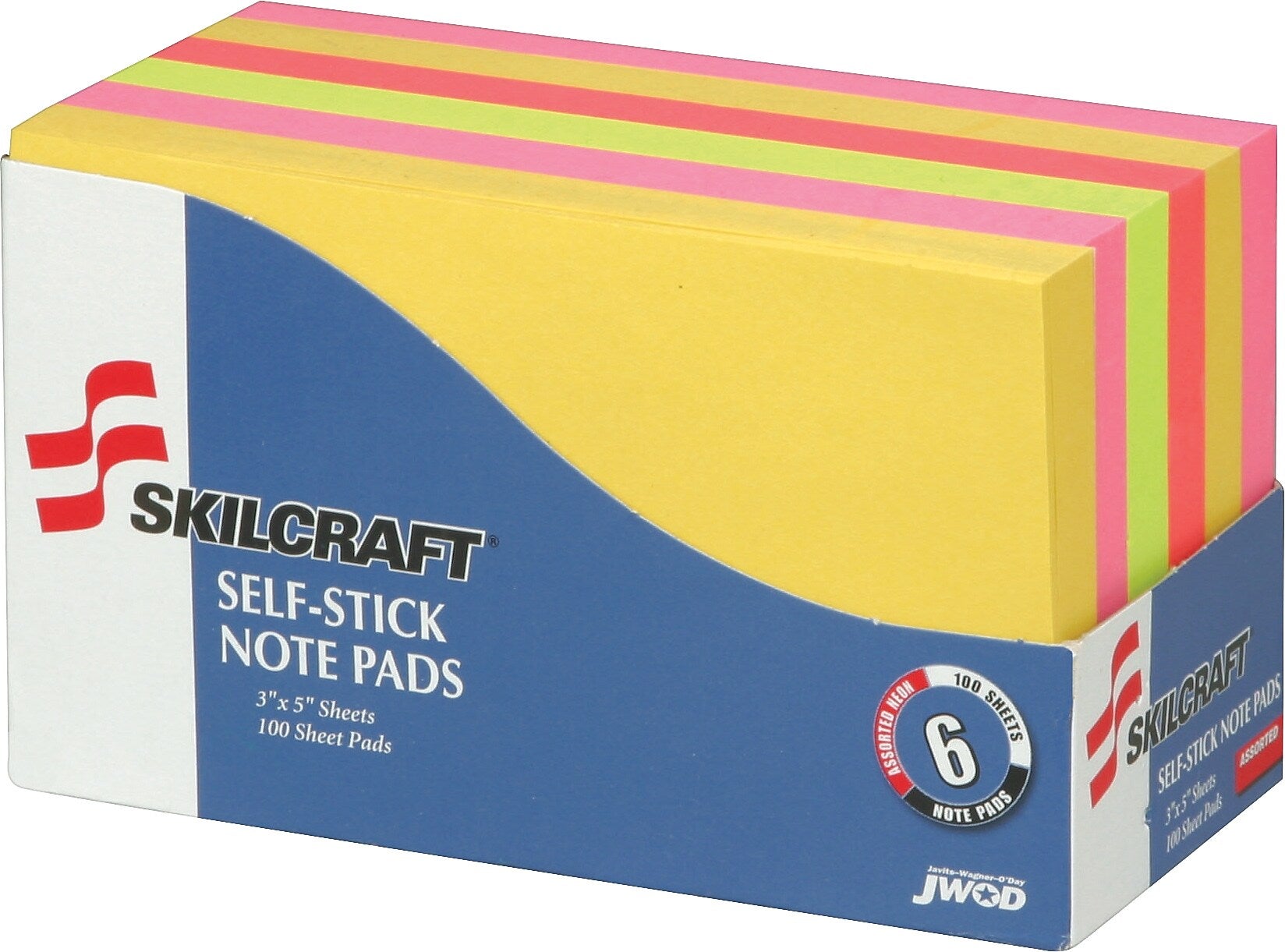 Skilcraft Neon Self-Stick Note Pads, 3