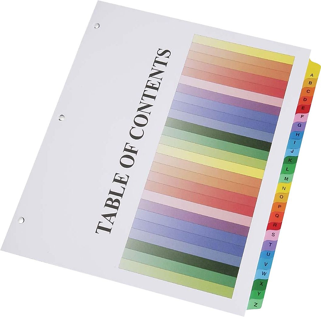 Skilcraft Tab Binder Index Sheets, A-Z Index, Assorted Colors, 26 Tabs/Set