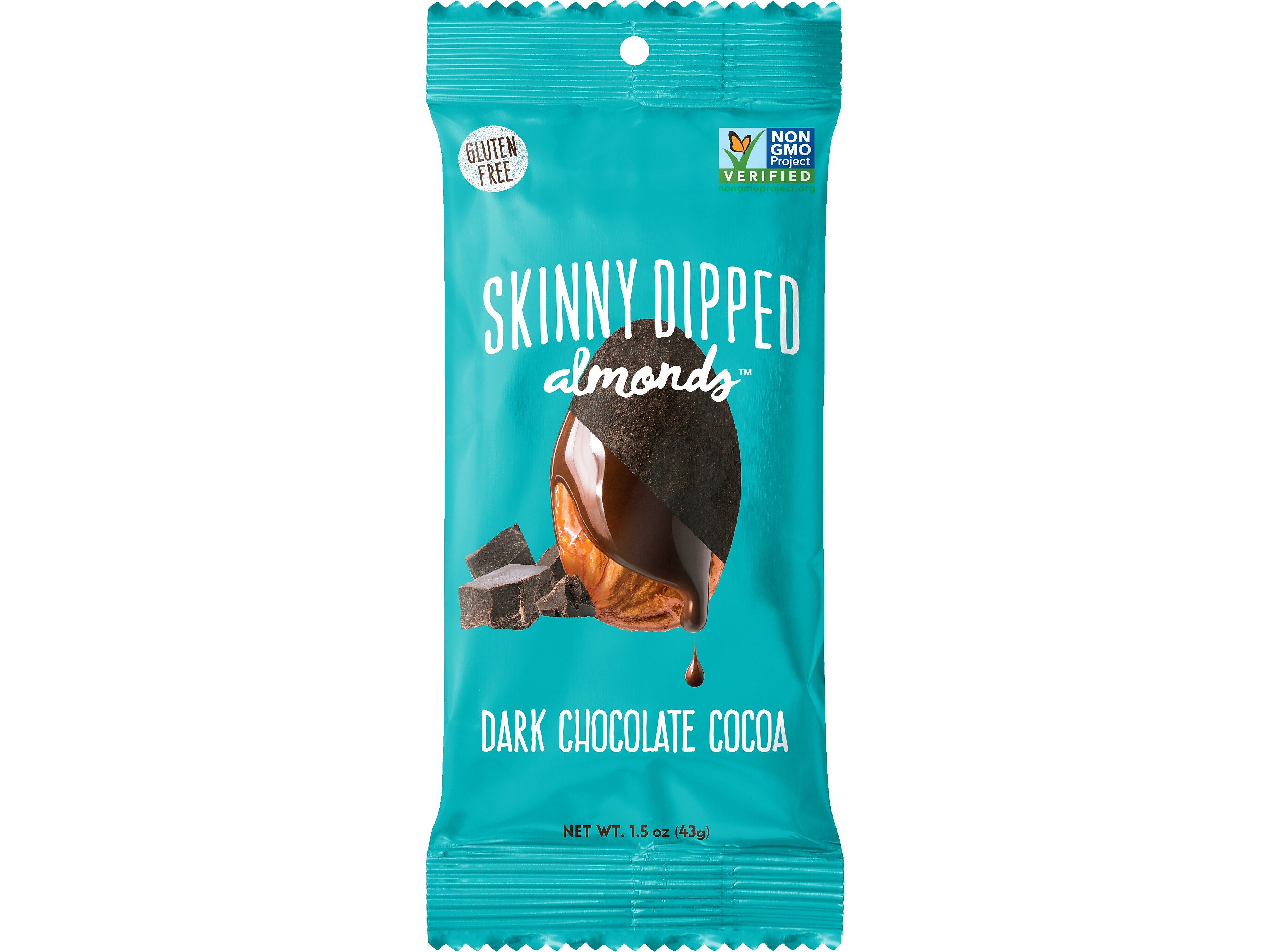 SKINNY DIPPED ALMONDS Dark Chocolate Covered Almonds, 1.2 oz., 10 Bags/Pack