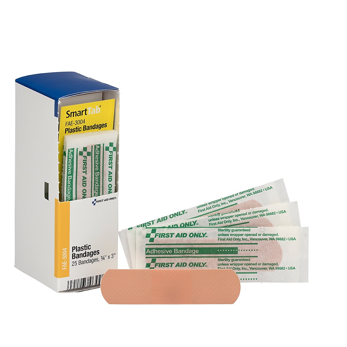 SmartCompliance 0.75" x 3" Plastic Adhesive Bandages, 25/Box