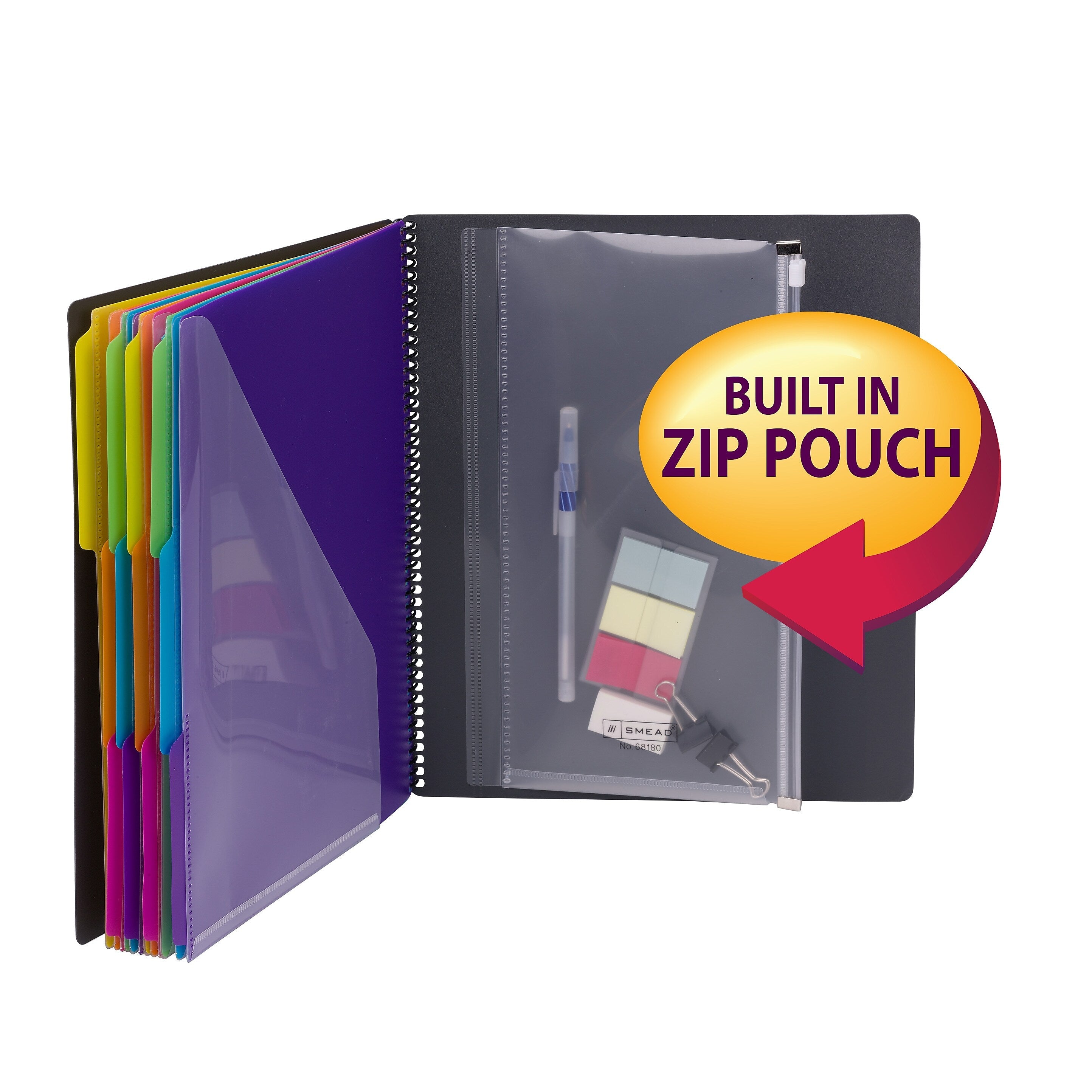 Smead 24-Pocket Poly Project Organizer with Multicolor Dividers, Gray