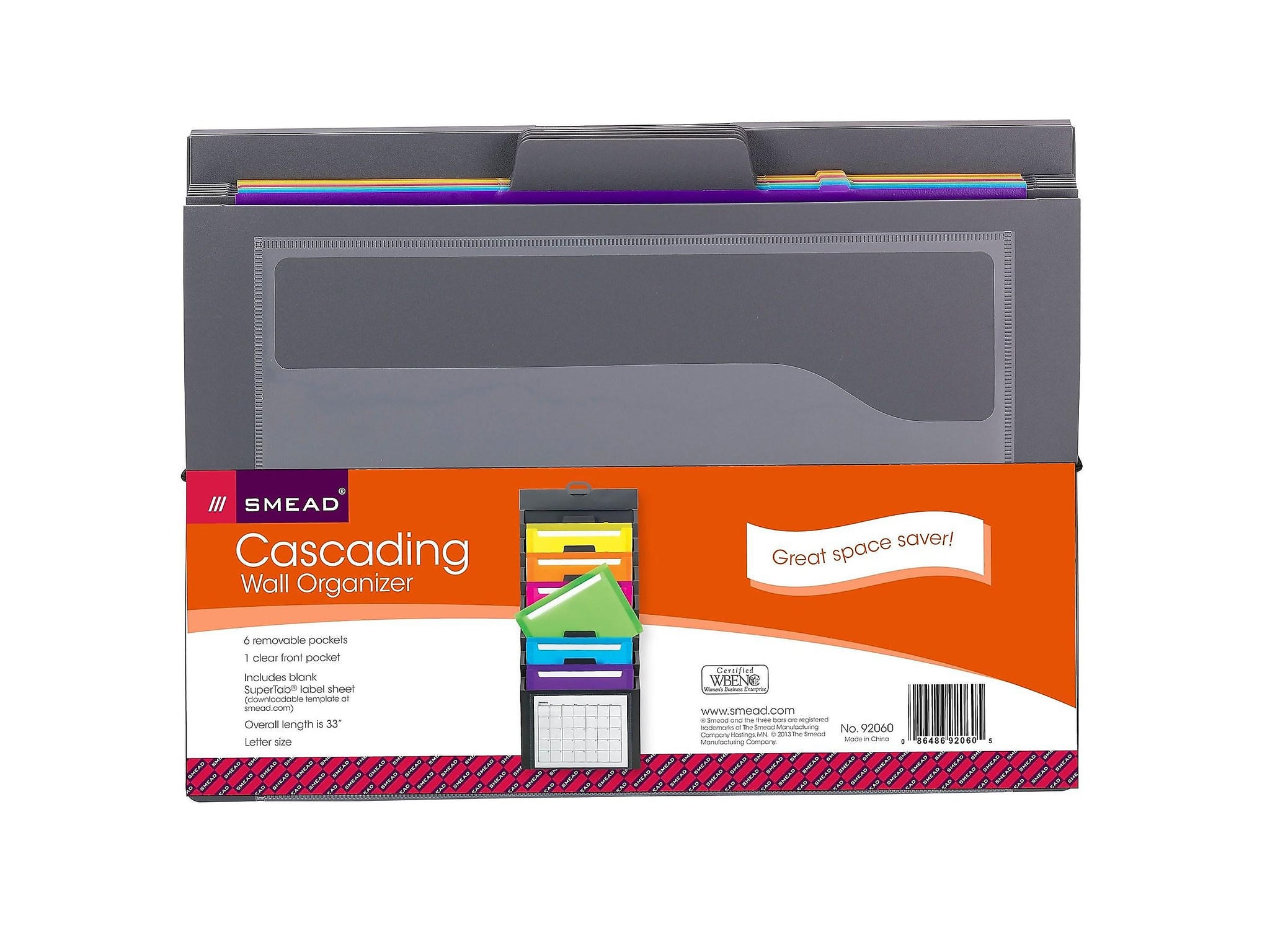 Smead 6 Pocket Cascading Poly Letter Size Wall Organizer, Gray/Bright Pockets