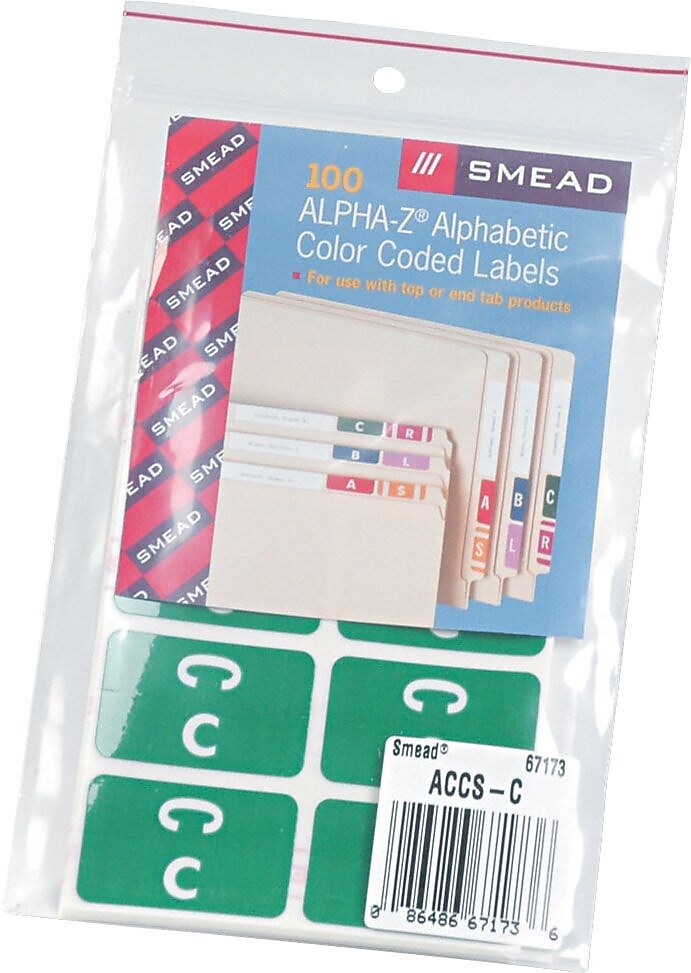 Smead AlphaZ ACCS Color-Coded Alphabetic Labels, C, Dark Green w/White, 100/Pack